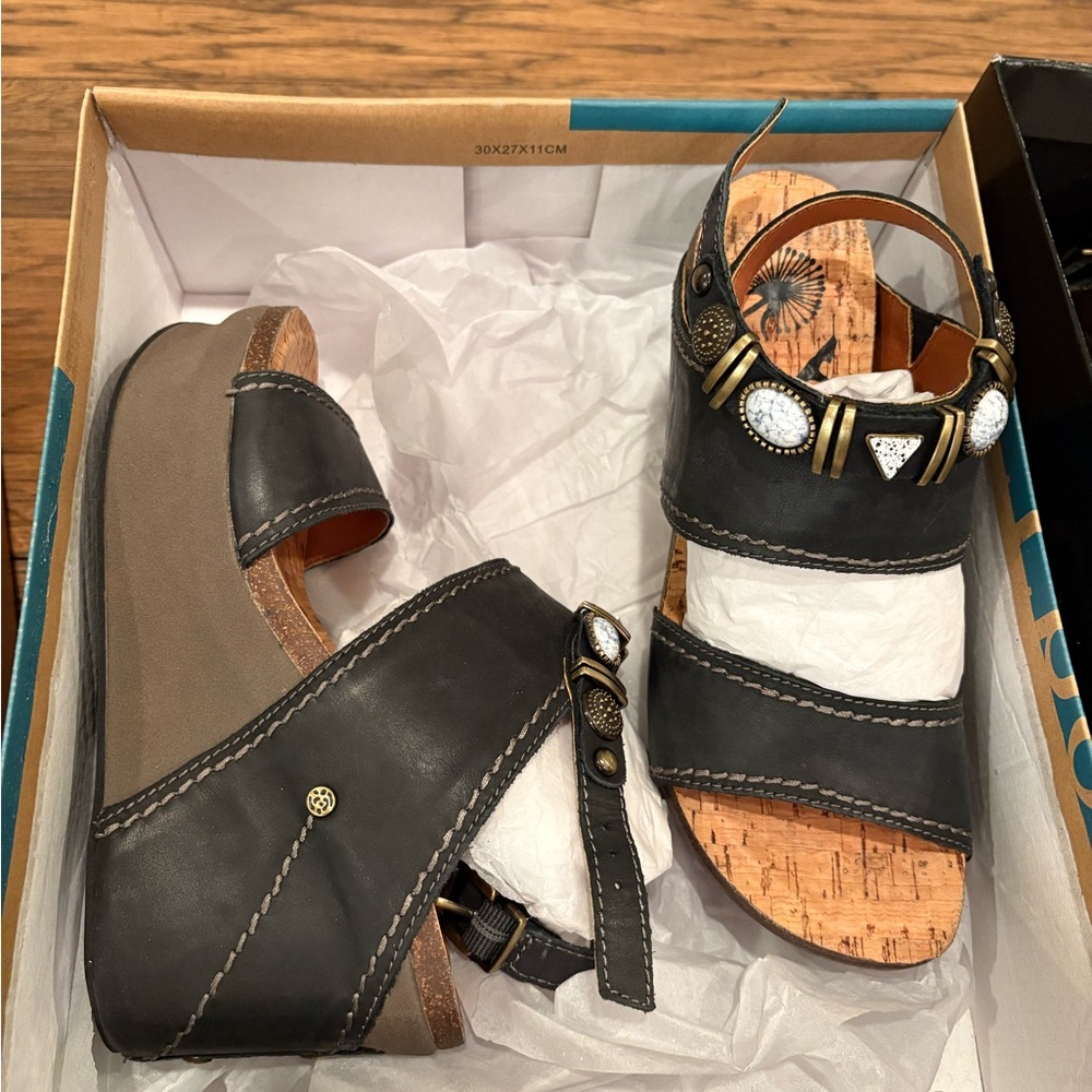 Black and Brown platform wedge Sandals with Embellishments